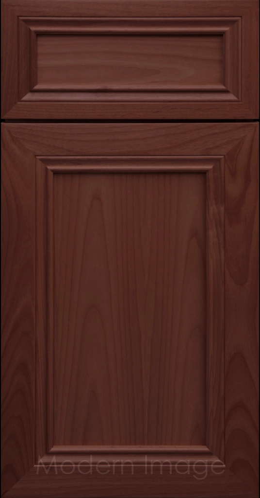 Corona Flat Panel Kitchen Cabinet in Cherry Stain with mitered molding